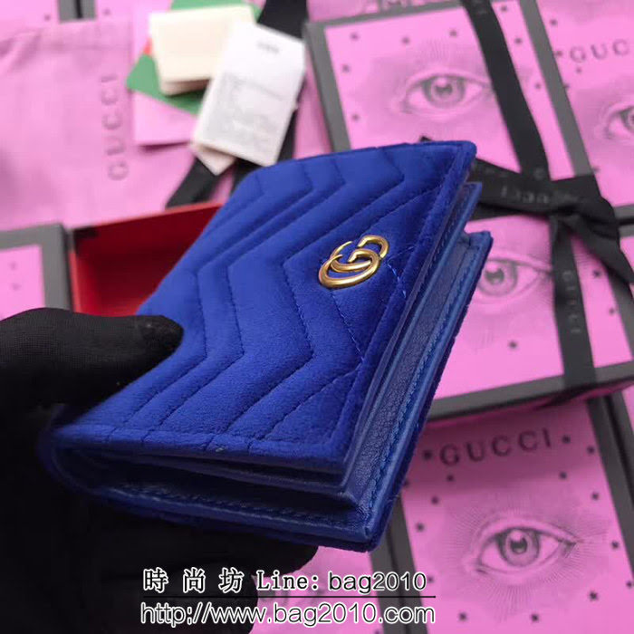 GUCCI古馳 歐洲正品原單 天鵝絨GG marmont小卡包 466492 寶藍天鵝絨 WTG1354